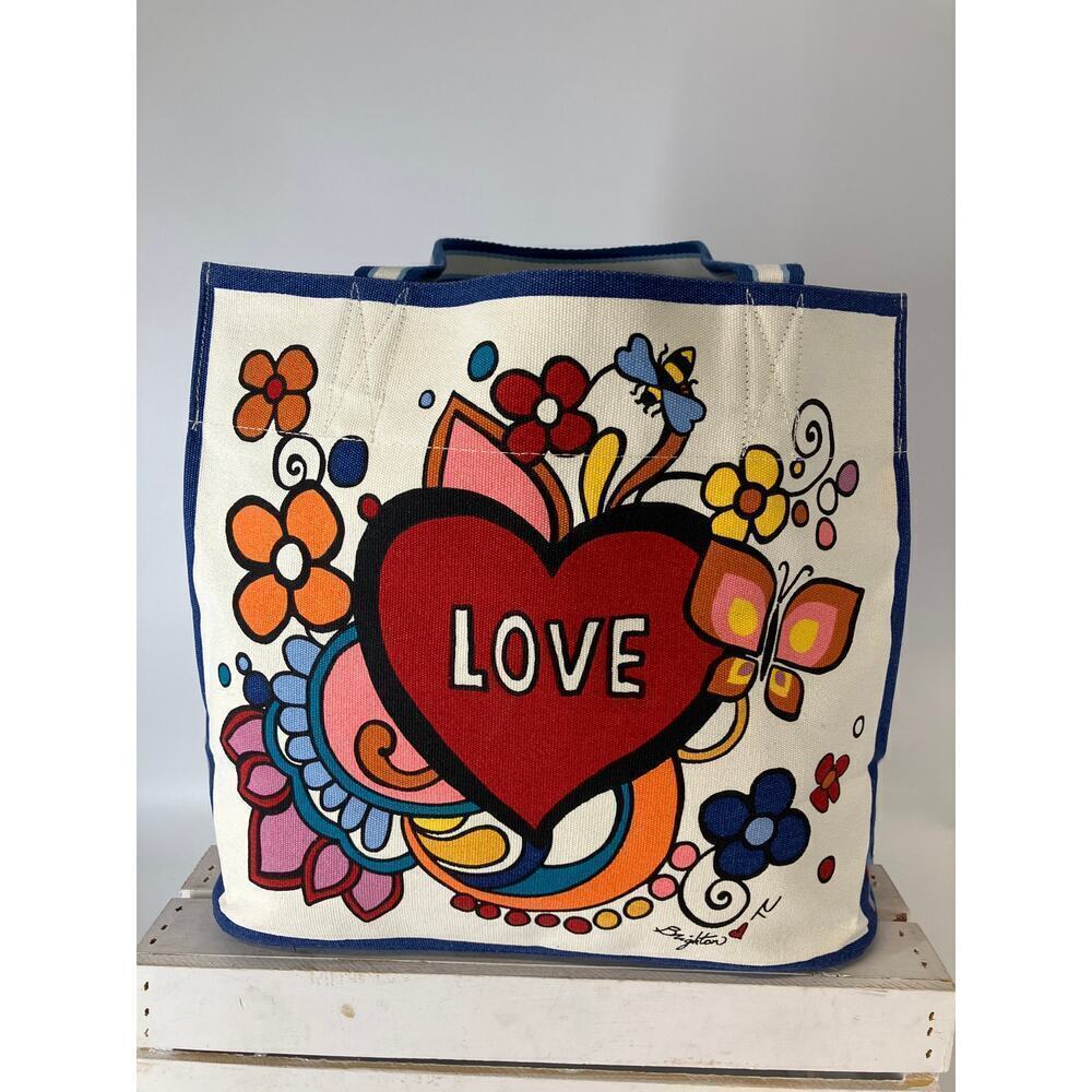 BRIGHTON NWT MULTI COLOR POWER OF LOVE CANVAS TOTE BAG - Picture 5 of 13